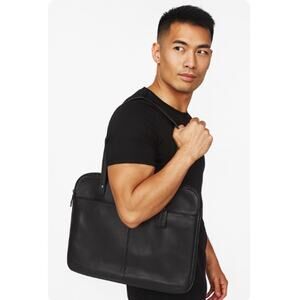 Latico Buttery Soft Top Handle Shoulder Laptop Briefcase Black Pebbled Unisex